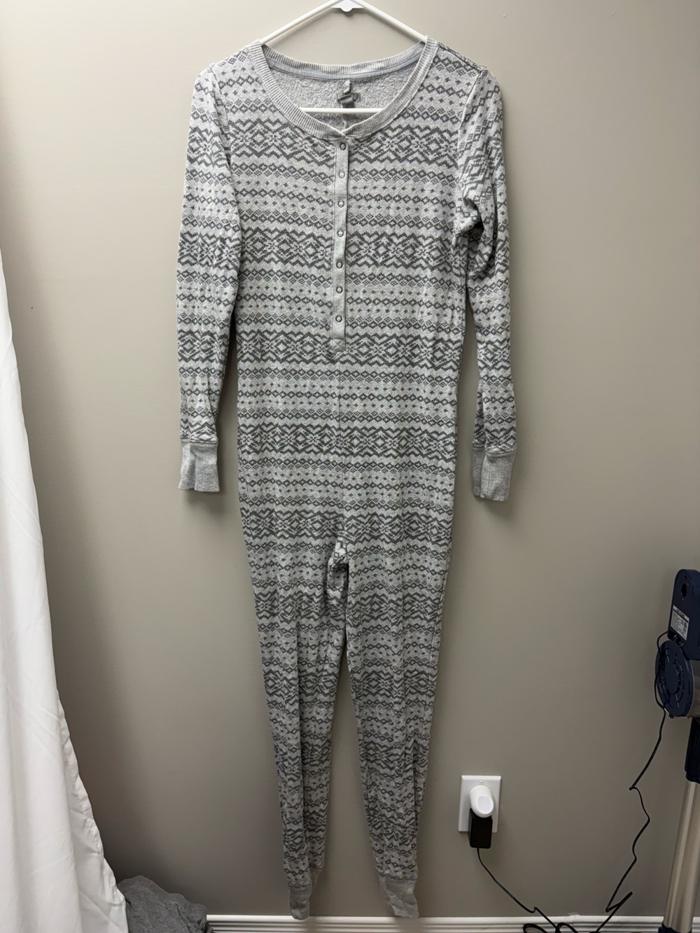 Aerie Women’s Fair Isle Grey Long Sleeve One Piece Pyjama Onesie